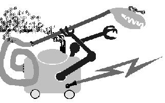 Picture of vacuum cleaner with teeth,   belching smoke and 
shooting lightning bolt